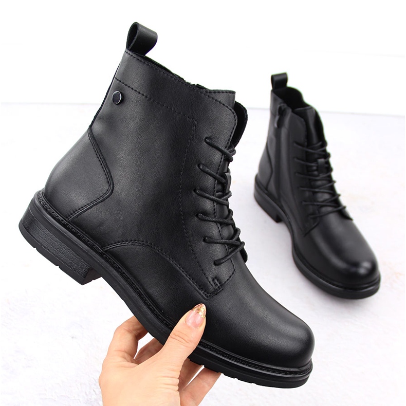 Botins femininos de couro preto com cadarço da Sergio Leone BT727-S 1