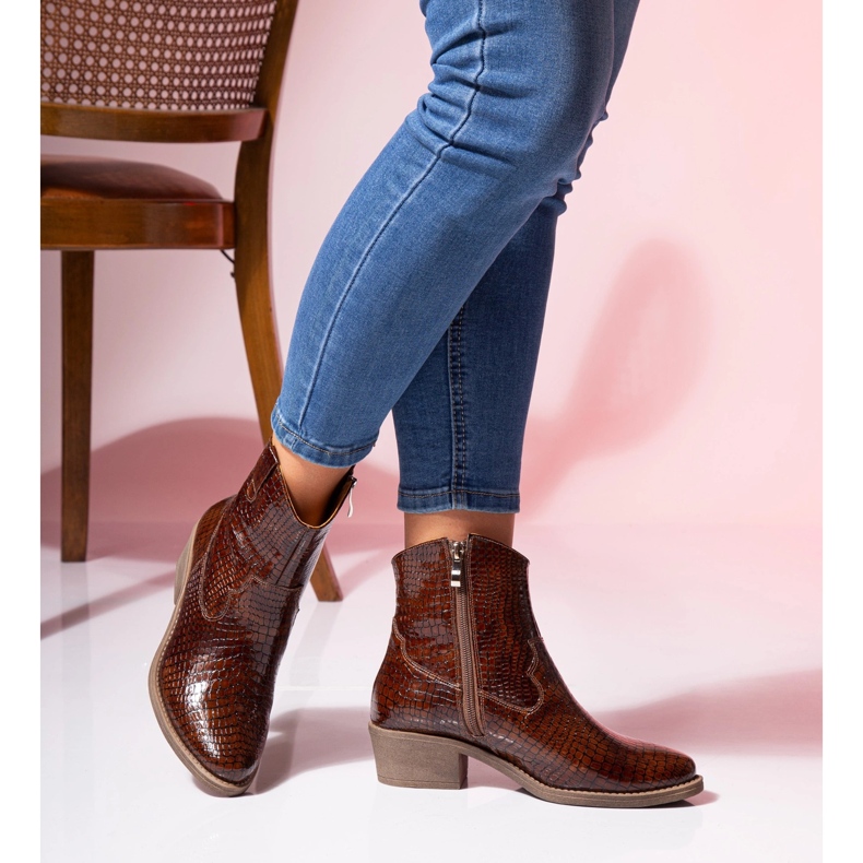 Botas de cowboy femininas em couro camelo Butdam KW-1 marrom 1