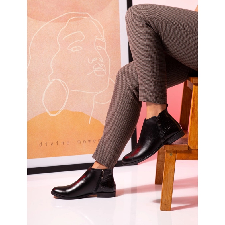 BUTDAM Botas de outono de salto baixo em couro preto Btz Aurora 1