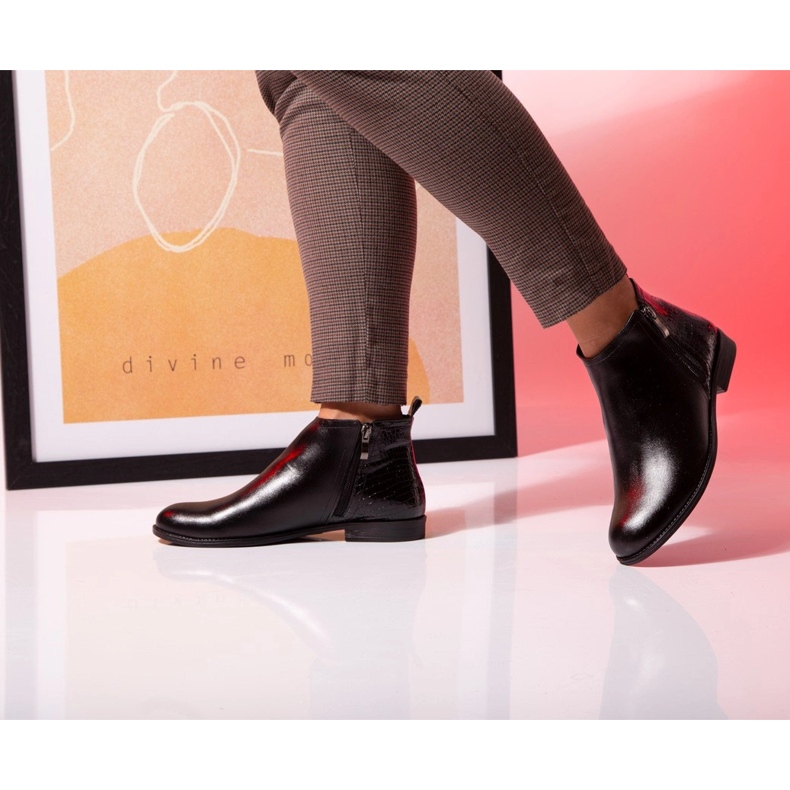 BUTDAM Botas de outono de salto baixo em couro preto Btz Aurora 2