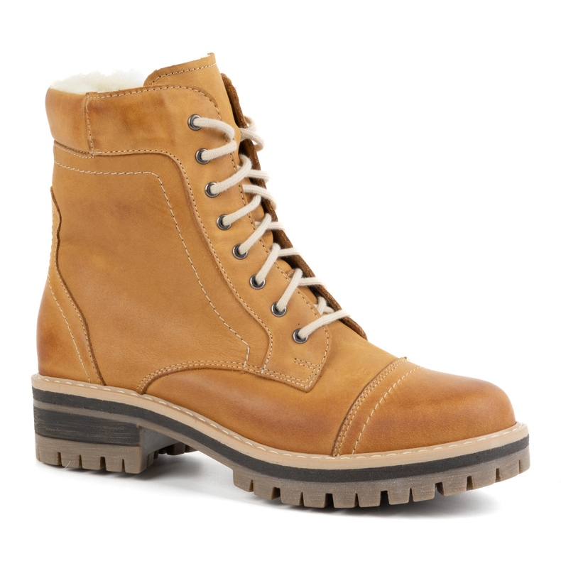 WASAK Botas femininas de couro com renda, forradas com lã 0546N, vermelhas laranja 1