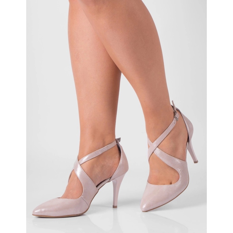 BUTDAM Sapatos de salto alto prateados Xena rosa com biqueira com crista e tiras 1 BUTDAM Sapatos de salto alto prateados Xena rosa com biqueira com crista e tiras 1
