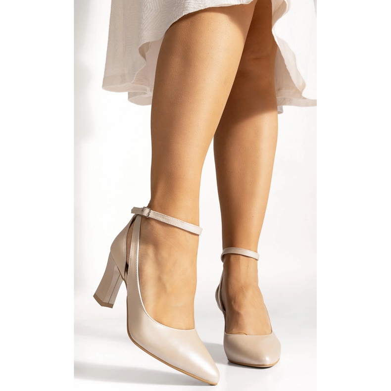 BUTDAM Sapatilhas de couro com tira no tornozelo, estáveis, bege Mila 1 BUTDAM Sapatilhas de couro com tira no tornozelo, estáveis, bege Mila 1