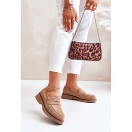 Mocassins clássicos femininos de camurça ecológica, bege Belania 2