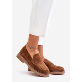 Mocassins clássicos femininos de camurça ecológica, marrom Belania 1