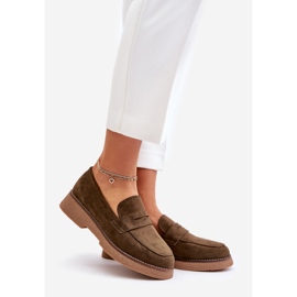 Mocassins clássicos femininos de camurça ecológica, Verde Escuro Belania 1