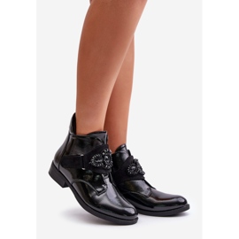 Botas femininas envernizadas com decoração, isoladas S.Barski HY42-021 pretas preto 1