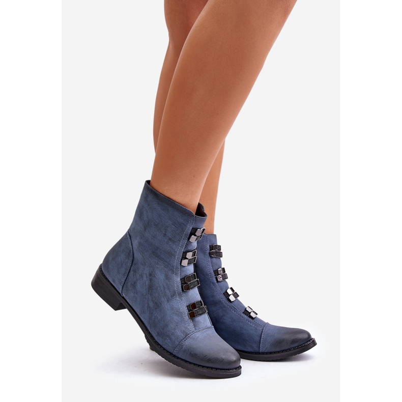 Jezzi Botas femininas com zíper isolado azul Evalith 1