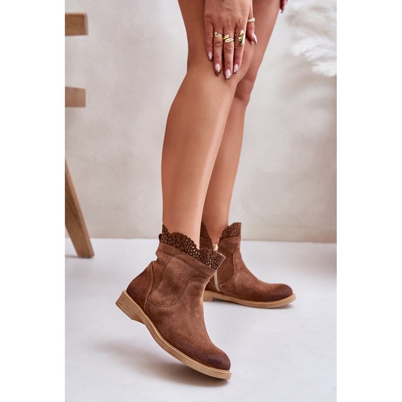 Botas baixas femininas camurça Lewski 3624 marrom castanho 2