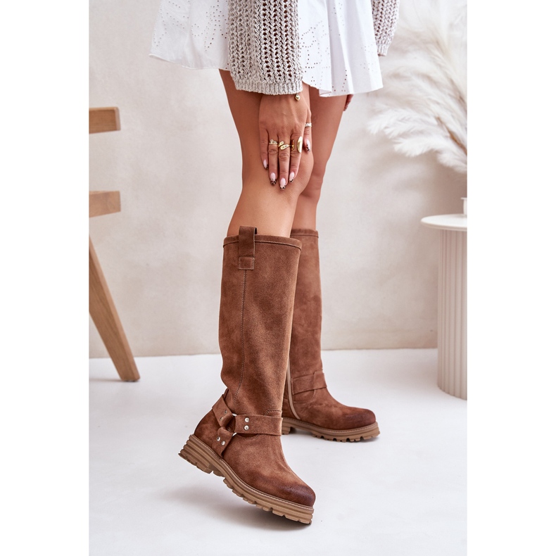 Botas acima do joelho femininas de camurça Lewski 3615 marrom 2