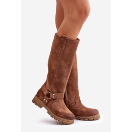 Botas acima do joelho femininas de camurça Lewski 3615 marrom 1