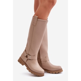 Botas acima do joelho femininas de couro Lewski 3615 bege 1