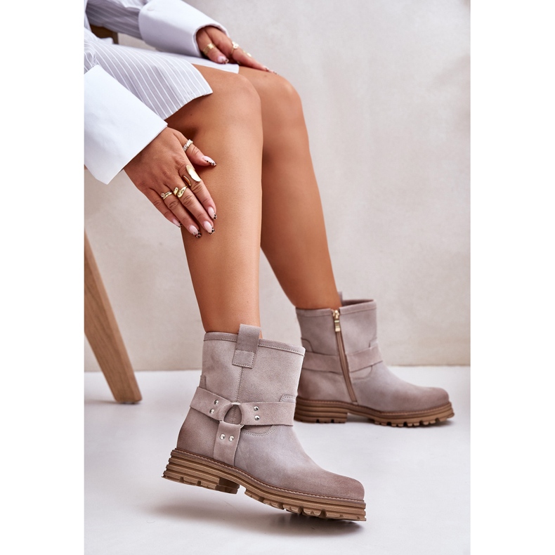 Botas rasas femininas de camurça Lewski 3610 Cappucino bege 1