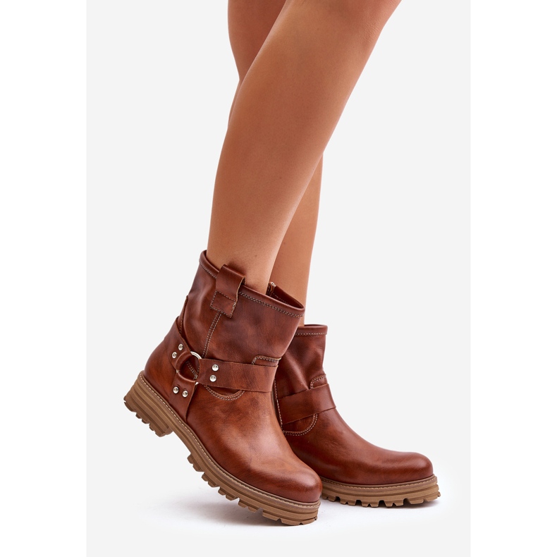 Botas rasas femininas de couro Lewski 3610 marrom castanho 1