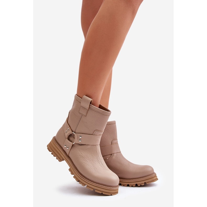 Botas rasas femininas de couro Lewski 3610 bege 1