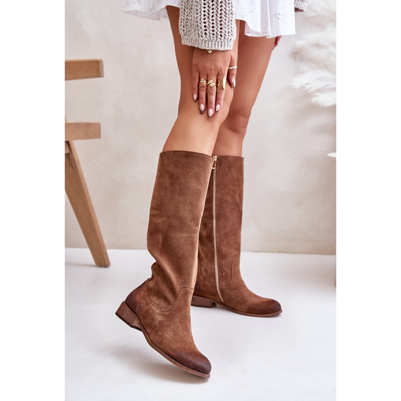 Lewski Botas femininas de camurça de cano médio com zíper esquerdo 3616 marrom castanho 2 Lewski Botas femininas de camurça de cano médio com zíper esquerdo 3616 marrom castanho 2