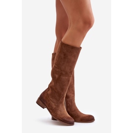 Lewski Botas femininas de camurça de cano médio com zíper esquerdo 3616 marrom castanho 1