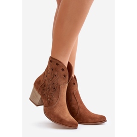 Botas de cowboy de camurça perfurada com salto alto Lewski 3613 marrom 1