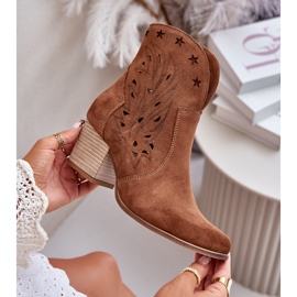 Botas de cowboy de camurça perfurada com salto alto Lewski 3613 marrom 2
