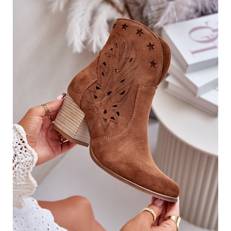 Botas de cowboy de camurça perfurada com salto alto Lewski 3613 marrom 2