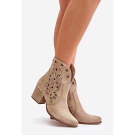 Botas de cowboy de camurça perfurada com salto alto Lewski 3613 bege 1