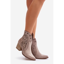 Botas de cowboy de camurça perfurada com salto alto Lewski 3613 Cappucino bege 1