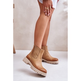 Botas femininas slip-on com salto plano couro Lewski 3611 marrom castanho 2