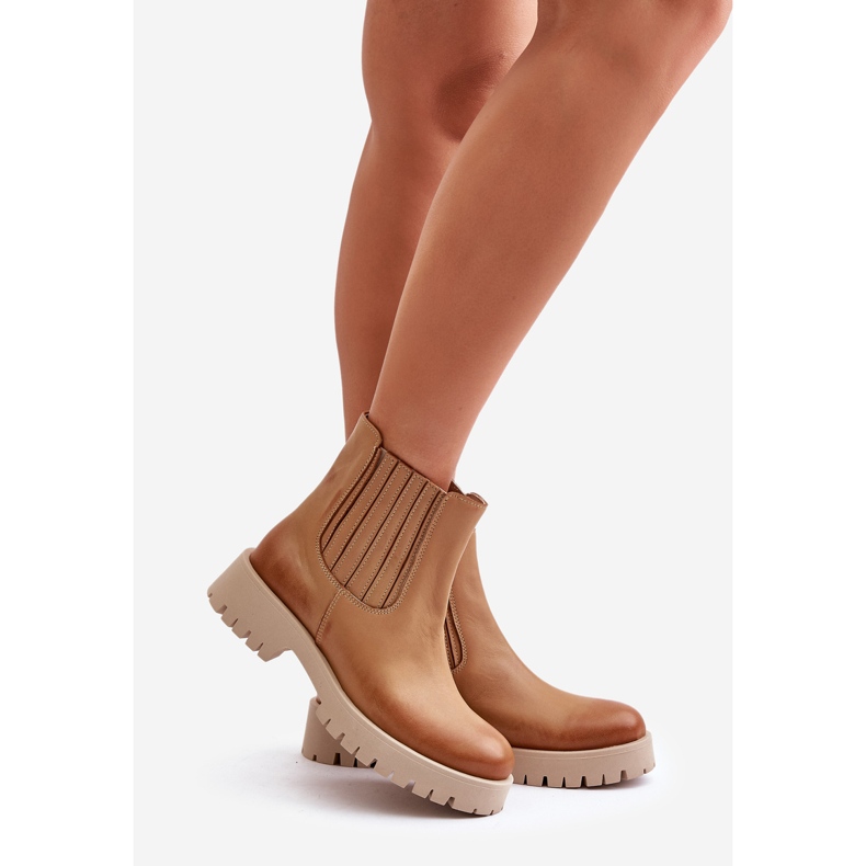 Botas femininas slip-on com salto plano couro Lewski 3611 marrom 1