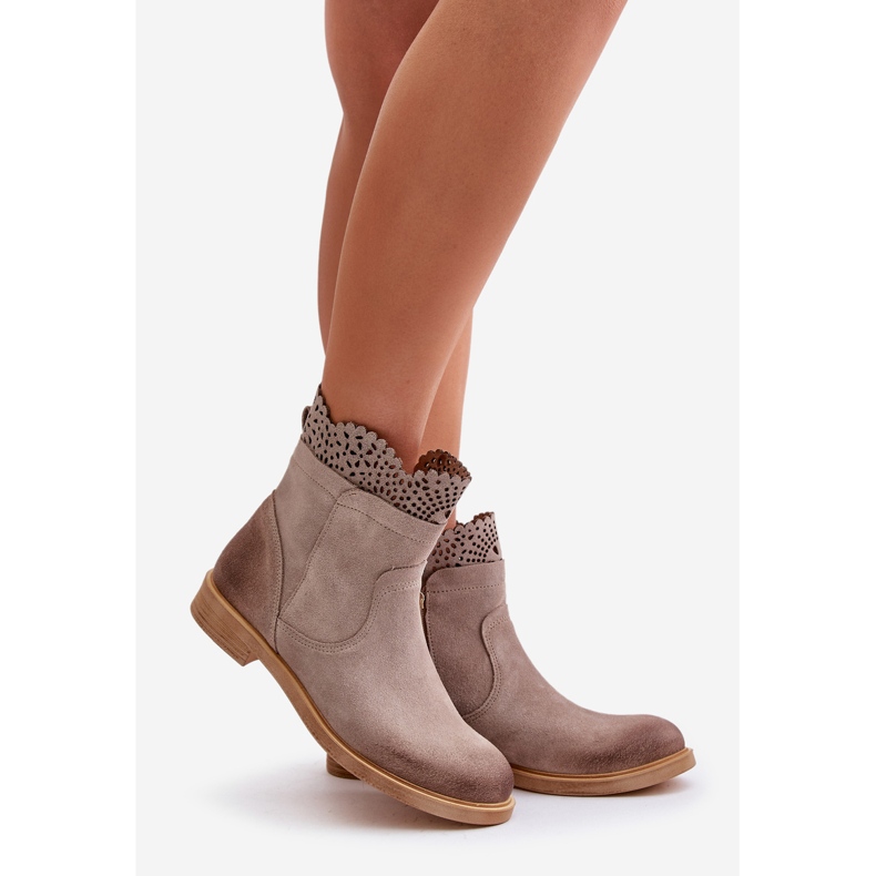 Lewski Shoes Botas baixas femininas camurça Lewski 3624 Cappucino bege 1