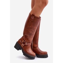Lewski Shoes Botas femininas de couro acima do joelho Lewski 3432 Camel castanho 1