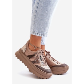 Tênis feminino de couro com plataforma Maciejka 06562-10 Bege Escuro 1