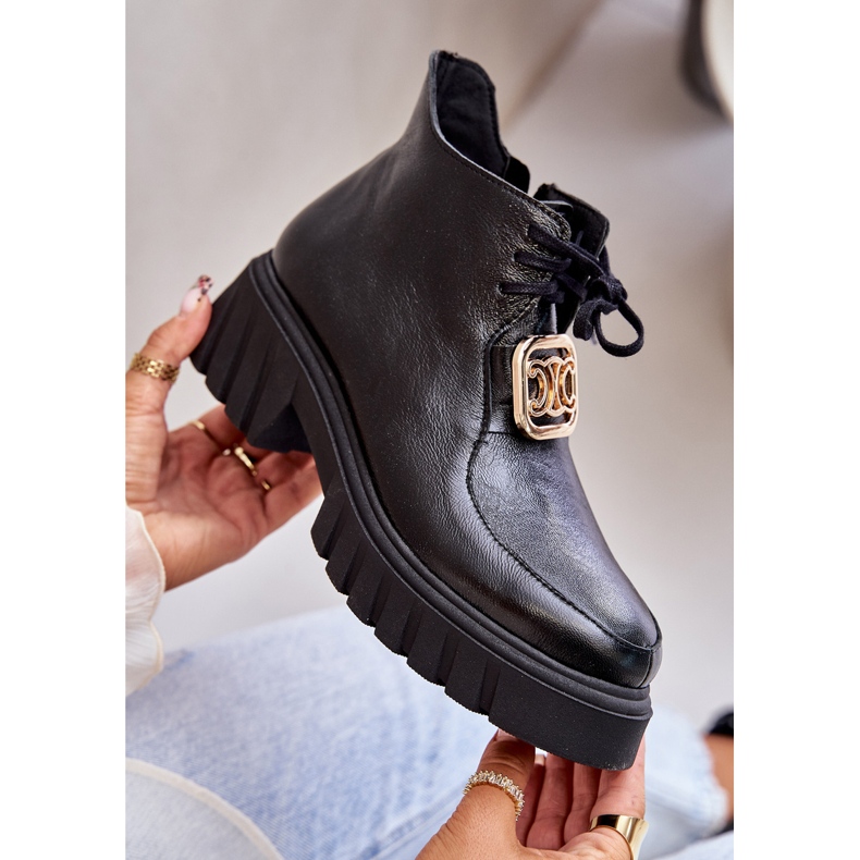 Zazoo 2952 Botins de couro com decoração dourada, preto 2