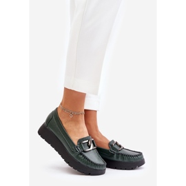 Mocassins de couro Zazoo 10141 em plataforma com decoração, verde escuro 1