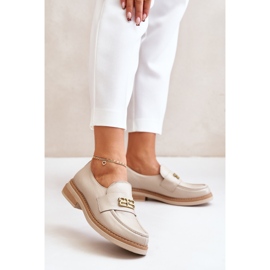 Zazoo 20174 Sapatos femininos elegantes de couro com salto baixo, bege 2