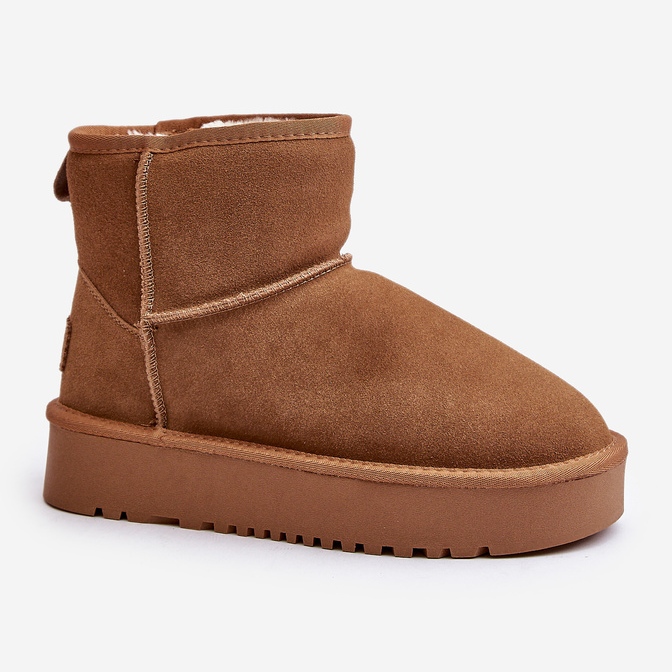 Botas de neve com plataforma de tornozelo Camel Rianaella couro camurça bege 2