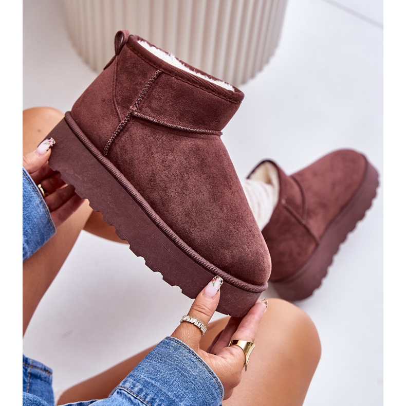 Botas femininas de neve com plataforma isoladas com pele, marrom escuro, Xamella 2