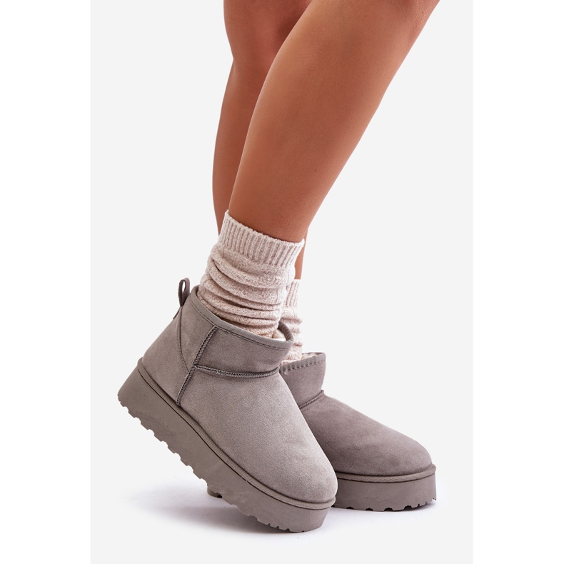 Botas femininas de neve com plataforma isoladas com pele, cinza Xamella 1 Botas femininas de neve com plataforma isoladas com pele, cinza Xamella 1