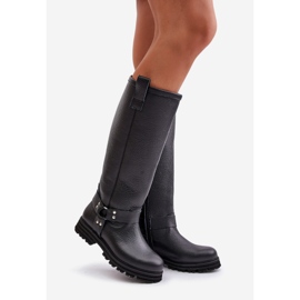 Botas acima do joelho femininas de couro Lewski 3615 pretas preto 1