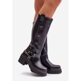 Botas acima do joelho femininas de couro Lewski 3432 pretas preto 1