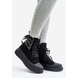 Botas femininas plataforma com cadarço decorativo preto Edidda preto 1