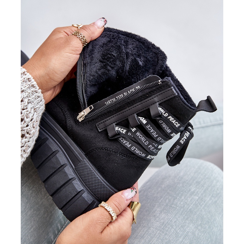 Botas femininas plataforma com cadarço decorativo preto Edidda preto 2