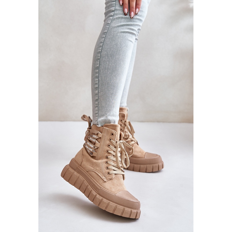 Botas femininas marrons na plataforma com cadarço decorativo Edidda castanho marrom 2