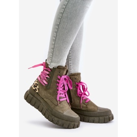Botas Femininas Na Plataforma Com Laço Decorativo, Verde Leopardo Edidda 1