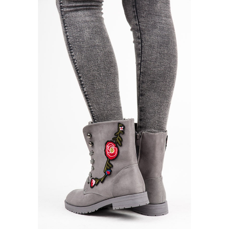 Sport Bolsas de camurça bordadas cinza 1