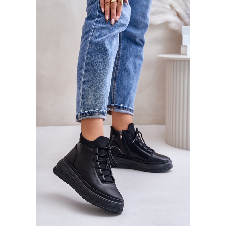 Calçados esportivos de couro leve na plataforma Artiker 55C1041 preto 2