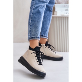 Calçados esportivos de couro leve na plataforma Artiker 55C0554 Bege 2