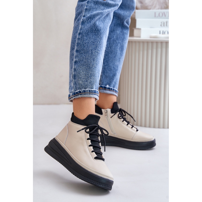 Calçados esportivos de couro leve na plataforma Artiker 55C0554 Bege 2