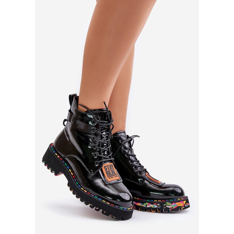 Botas Trapper femininas envernizadas com zíper de couro Artiker 55C0517 pretas preto 1