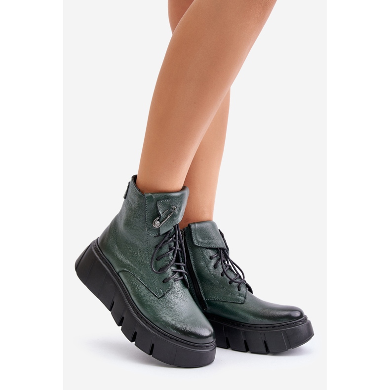 Zazoo 60511 Botas femininas de couro com plataforma aquecida, verde escuro 1