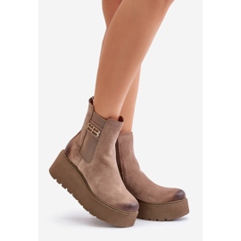 Zazoo 60498 Botins femininos de camurça Chelsea Botas com plataforma e cunha bege 1 Zazoo 60498 Botins femininos de camurça Chelsea Botas com plataforma e cunha bege 1